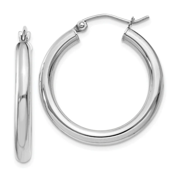 Custom Beaded Earrings For Wedding Day-14K White Gold Polished 3mm Lightweight Tube Hoop Earrings