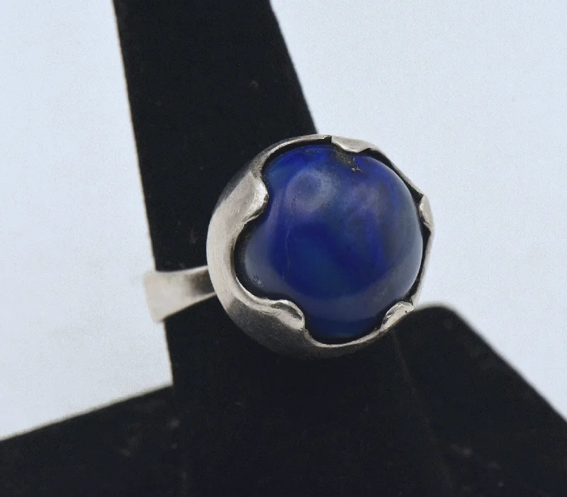 Personalized Wedding Rings With Custom Stones-Vintage Handmade Lapis Lazuli Sterling Silver Ring - Size 7.75