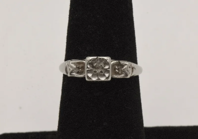 Luxury Custom Engagement Rings For Brides-Vintage 14K White Gold Ring - Size 6 MISSING STONES