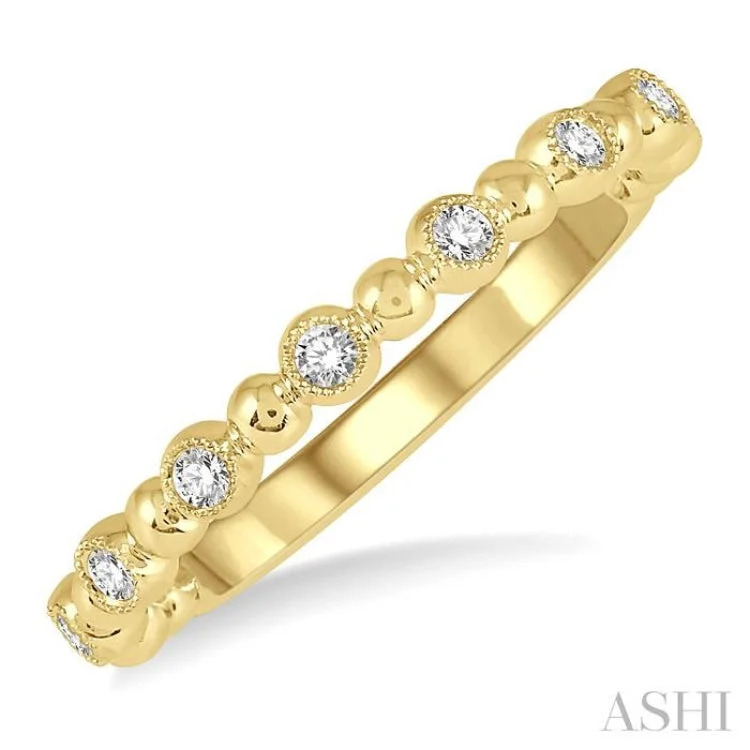 Custom Name Rings For Meaningful Gifts-1/6 Ctw Ball Link Round Cut Diamond Stack Band in 14K Yellow Gold