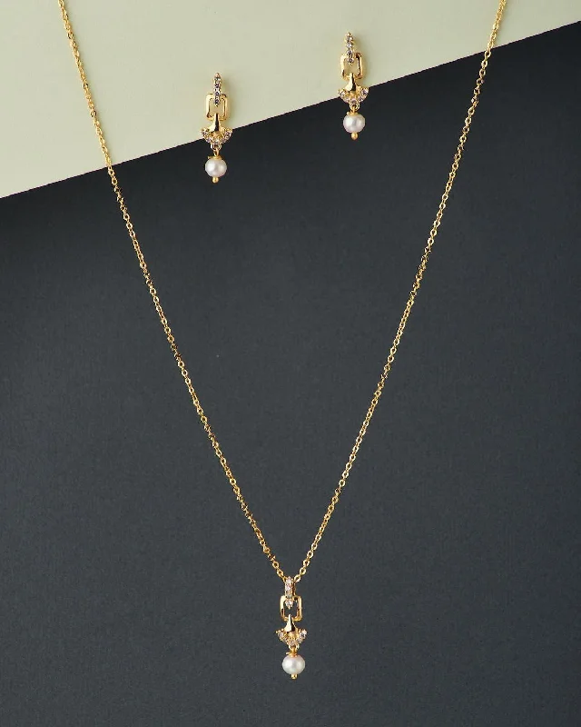 Elegant Drop Earrings For Formal Wear-A cute pendant matched with golden polish chain with matching earrings.