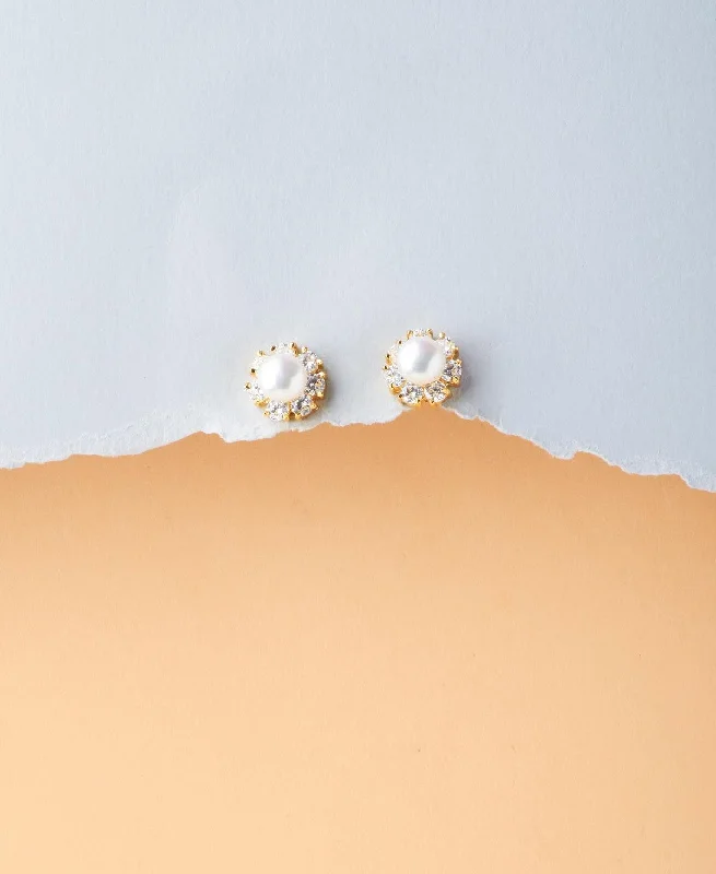 Elegant Crystal Earrings For Weddings-Floral White Pearl Stud Earrings