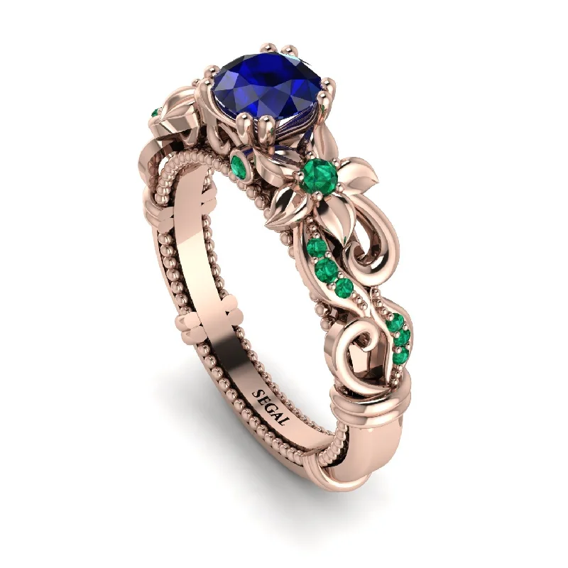 Elegant Wedding Rings For Fashion-Forward Brides-Vintage Flower Openwork Gold Sapphire Engagement Ring - Ann No. 29