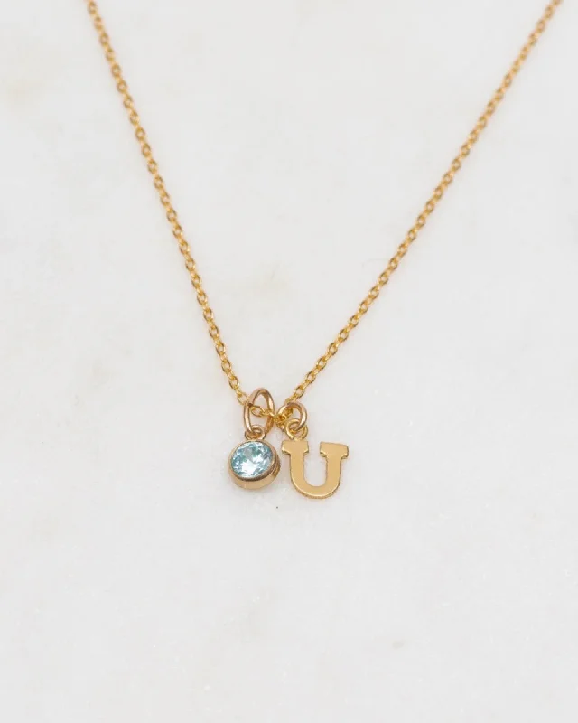 Custom Gemstone Necklace For Custom Gifts-Initial U with Birthstone Necklace