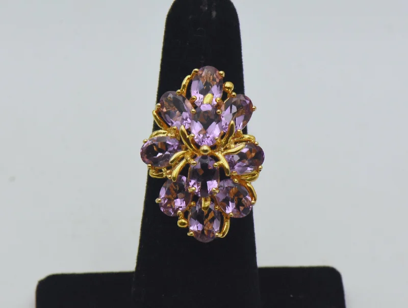 Sparkling Diamond Rings For Special Occasions-Vintage Amethyst Vermeil Cocktail Ring - Size 5.25