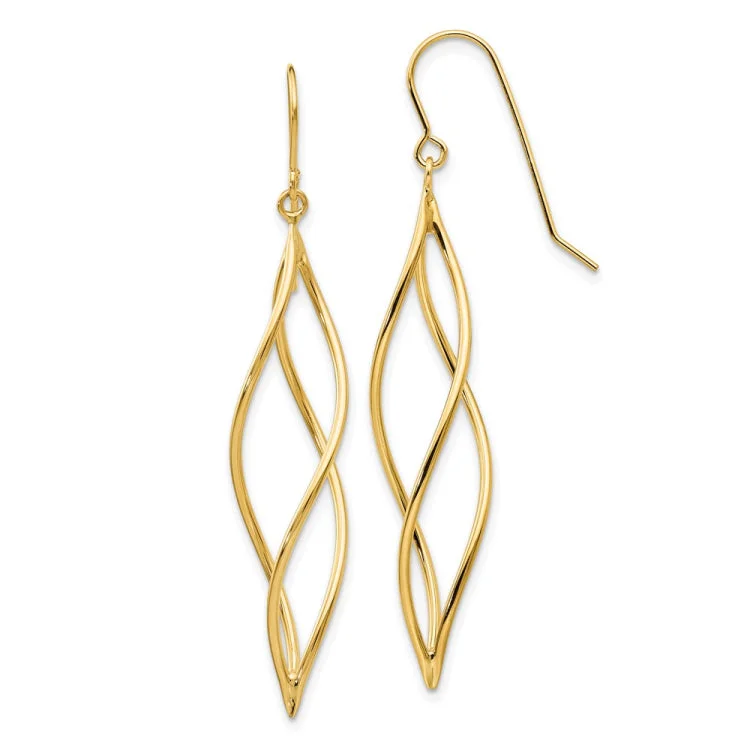 Gold Earrings For Casual Day Wear-14k Polished Long Twisted Dangle Earrings