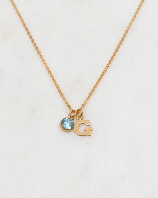 Simple Pendant Necklace For Minimalist Style-Initial G with Birthstone Necklace