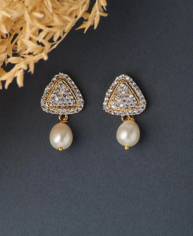 Sparkling Hoop Earrings For Parties-Delicate Stone Studded Pearl Earring