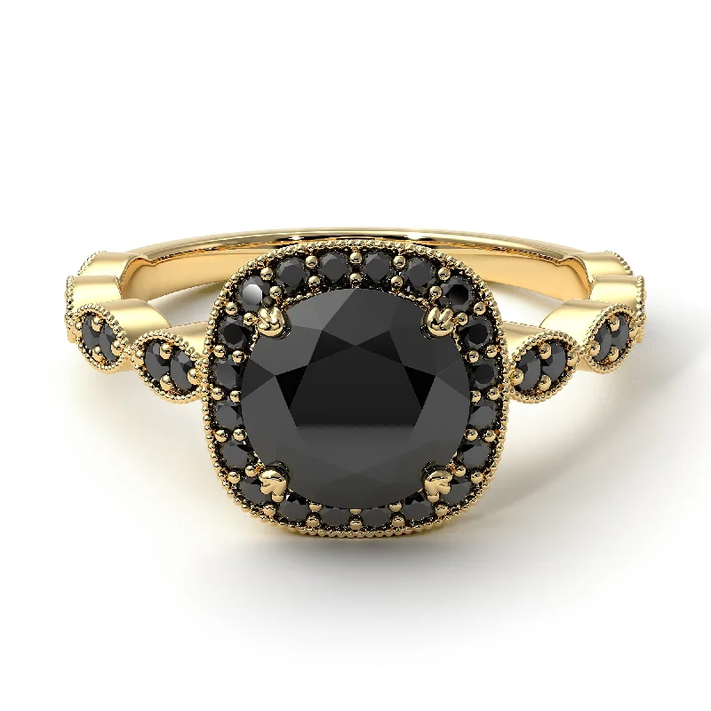 Elegant Wedding Rings For Romantic Brides-Vintage Inspired Black Diamond Halo Ring - Frances No. 37