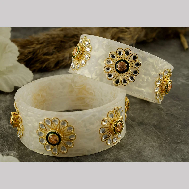 Elegant Custom Bangles For Wedding Day Jewelry-SOB Set of 2 Acrylic Translucent Designer Kundan Floral Bangles