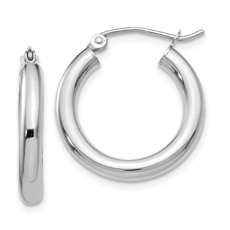 Sparkling Earrings For Day Wear-14K White Gold Polished 3mm Tube Hoop Earrings