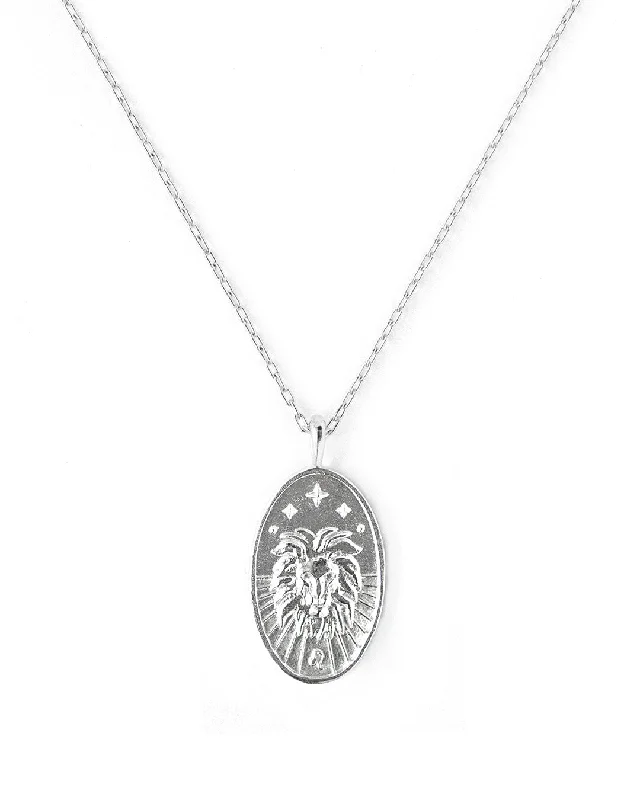 Elegant Chain Necklace For Special Events-Leo Silver Zodiac Necklace