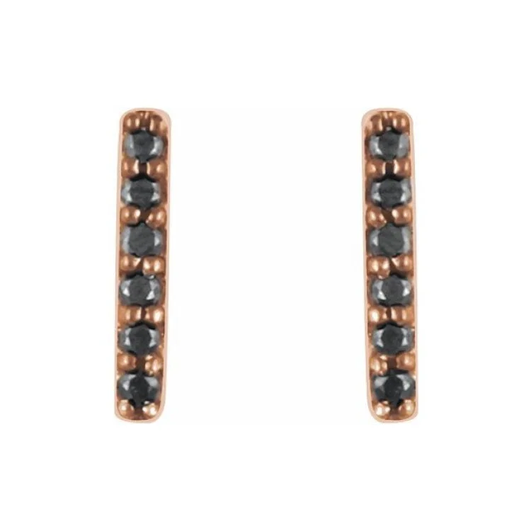 Simple Silver Stud Earrings For Daily Wear-14K Rose 1/10 CTW Natural Black Diamond Bar Earrings