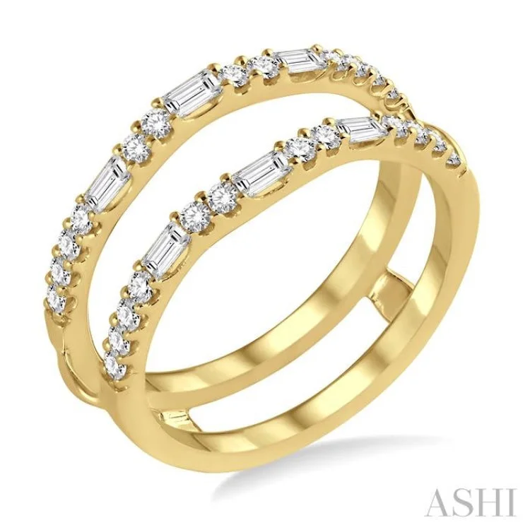 Classic Silver Engagement Rings For Brides-1/2 Ctw Baguette and Round Cut Diamond Insert Ring in 14K Yellow Gold