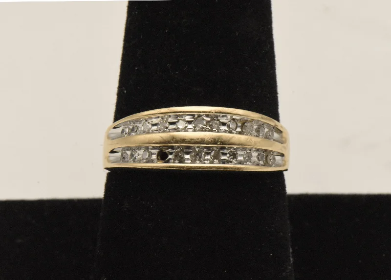 Trendy Stackable Rings For Fashion-Forward Brides-Vintage 10k Gold and Diamonds Ring - Size 8.75