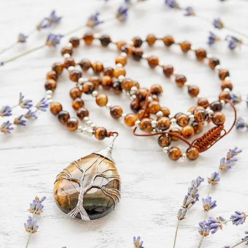 Sparkling Silver Necklace For Custom Style-Tree of Life Bead Mala Necklace