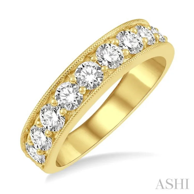 Elegant Diamond Wedding Bands For Bridesmaids-1 1/2 ctw Round Cut Diamond Wedding Band in 14K Yellow Gold