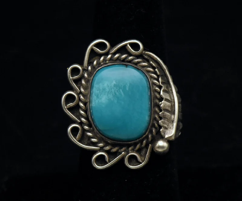 Custom Name Rings For Meaningful Gifts-Vintage Handcrafted Turquoise Sterling Silver Ring - Size 6