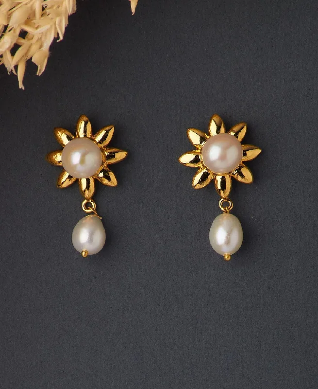 Designer Earrings For Special Occasions-Floral Hanging Pearl Earring