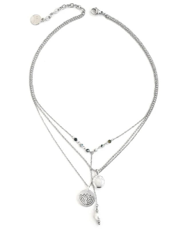 Simple Gemstone Pendant Necklace For Casual Style-Lotus Silver Necklace