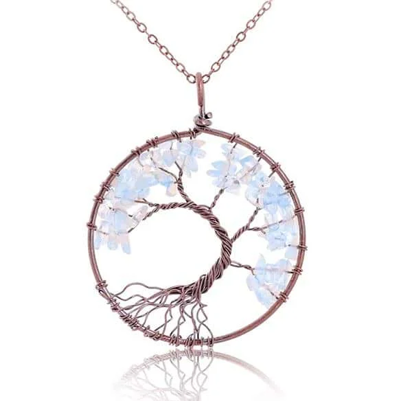 Simple Gemstone Necklace For Bridal Wear-Tree of Life Opalite Necklace