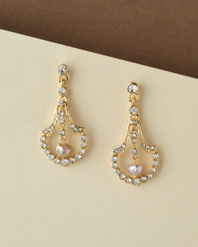 Large Crystal Earrings For Evening Wear-Delicate Stone Studded Hang Earring