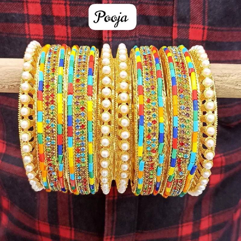 Simple Wedding Bangles For Bridesmaids With Gemstone Accents-Pooja Bangles Gold Plated  Bangle Set