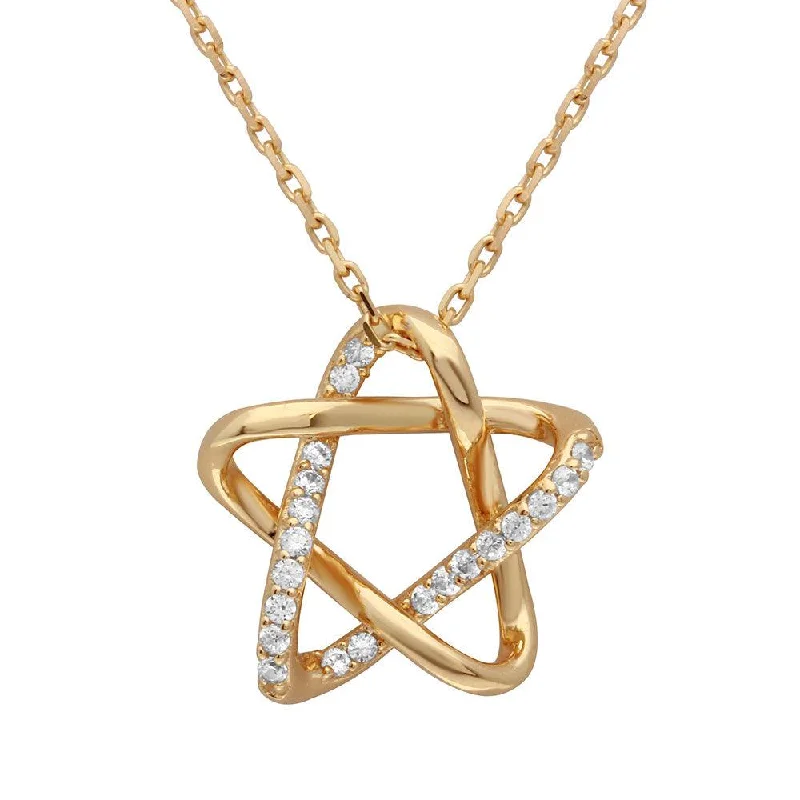 Simple Pendant Necklace For Minimalist Style-Silver 925 Gold Plated Intertwined Star Pendant with Chain - GMN00005GP