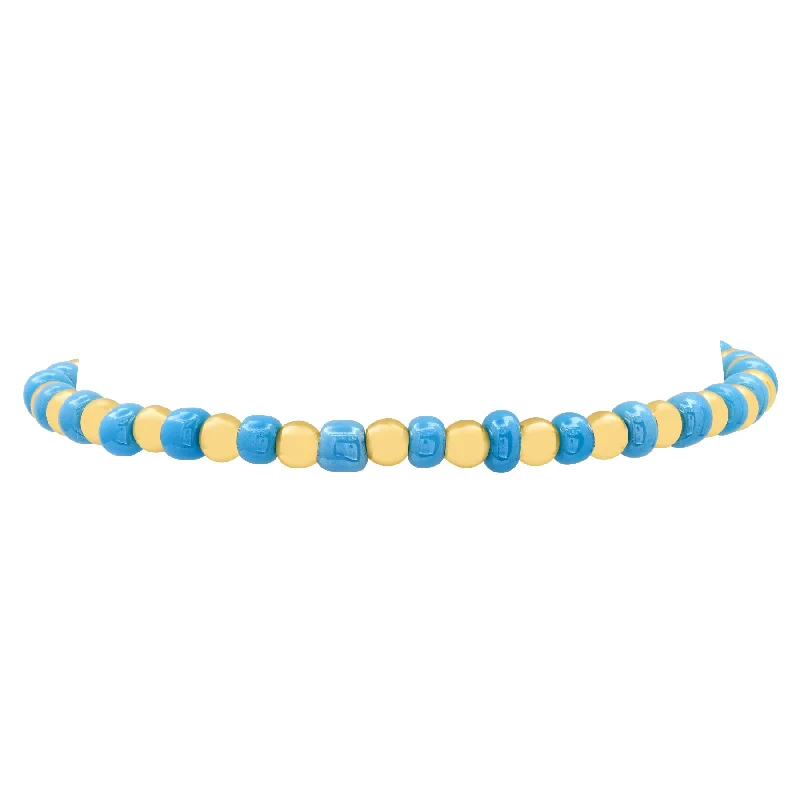 Fashionable Gold Bracelets For Occasions-IRIDESCENT BALL STRETCH BRACELET GOLD & BLUE