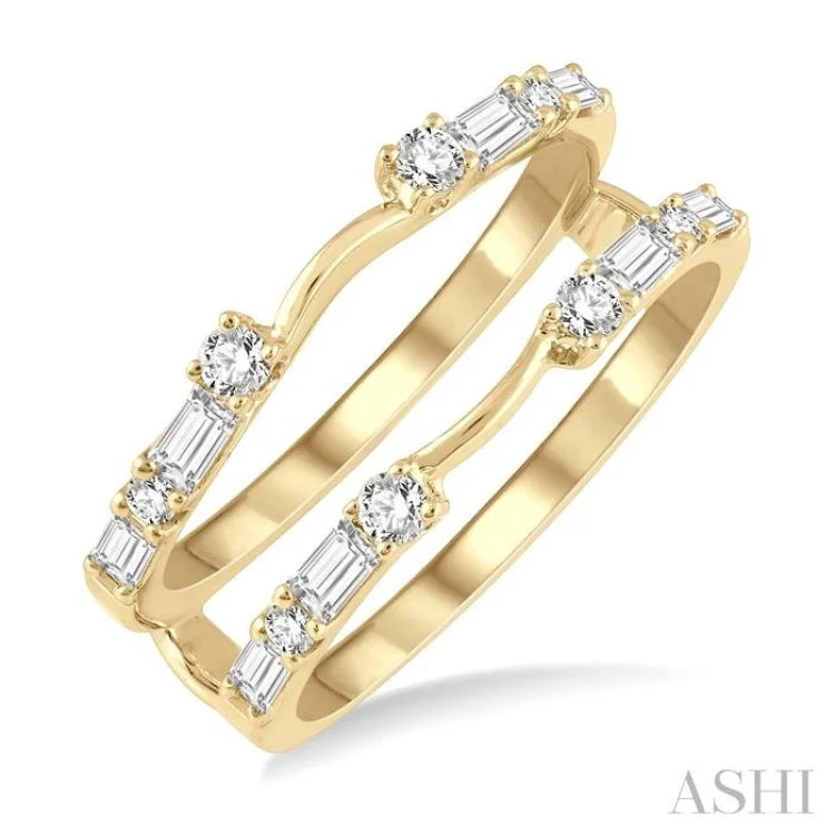 Elegant Rose Gold Engagement Rings For Brides-5/8 ctw Baguette and Round Cut Diamond Insert Ring in 14K Yellow Gold