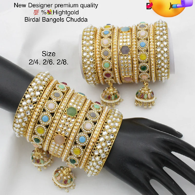 Trendy Wedding Bangles For Brides With Gemstones-Pooja Bangles Gold Plated Bridal Bangles set