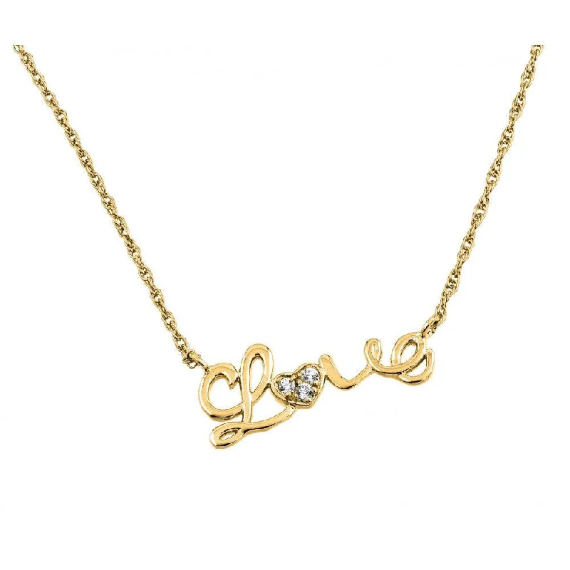 Custom Name Necklace For Gift Giving-Silver 925 Gold Plated Clear CZ Love Pendant Necklace - STP01384GP