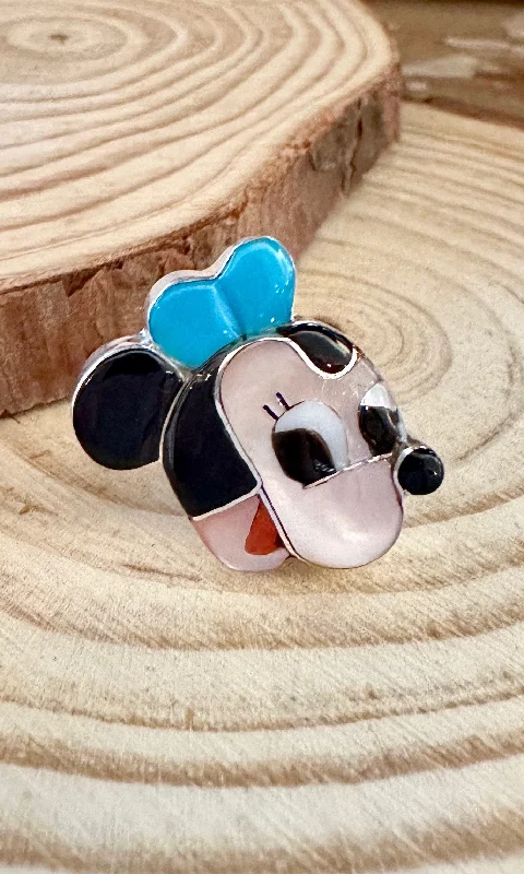 Simple Solitaire Rings For Classic Engagements-MINNIE MOUSE Paula Leekity Zuni Toons Sterling Silver Muli-Stone Inlay Ring • Size 6