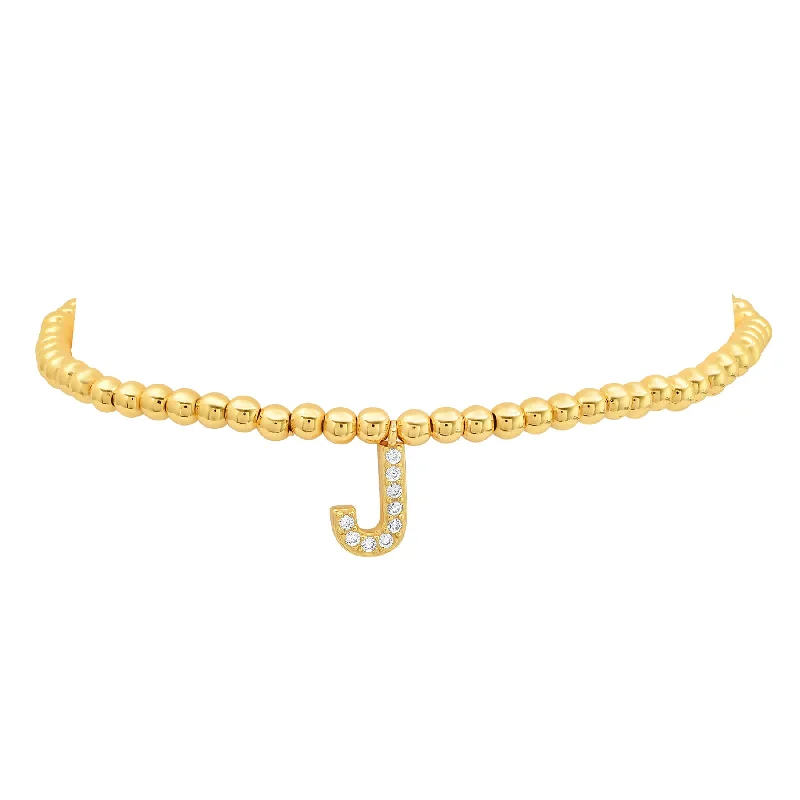 Silver Statement Bracelets For Fashion-STRETCH INITIAL BRACELET, GOLD