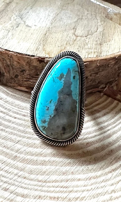 Simple Engagement Rings For Timeless Weddings-CHIMNEY BUTTE Navajo Turquoise Bean Ring, size 8 1/4