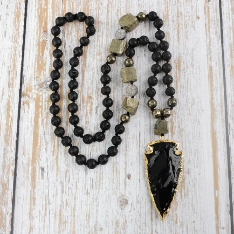 Personalized Gemstone Pendant Necklace For Fashion-Black Obsidian Arrowhead Crystal Necklace