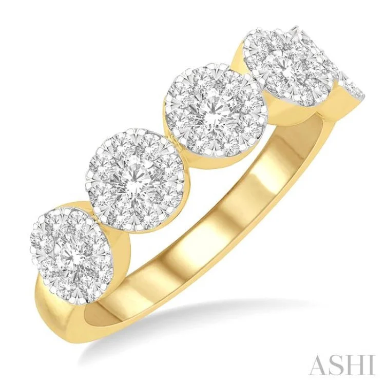 Trendy Stacking Rings For Bridesmaids-1 ctw 5-Stone Lovebright Round Cut Diamond Ring in 14K Yellow and White Gold