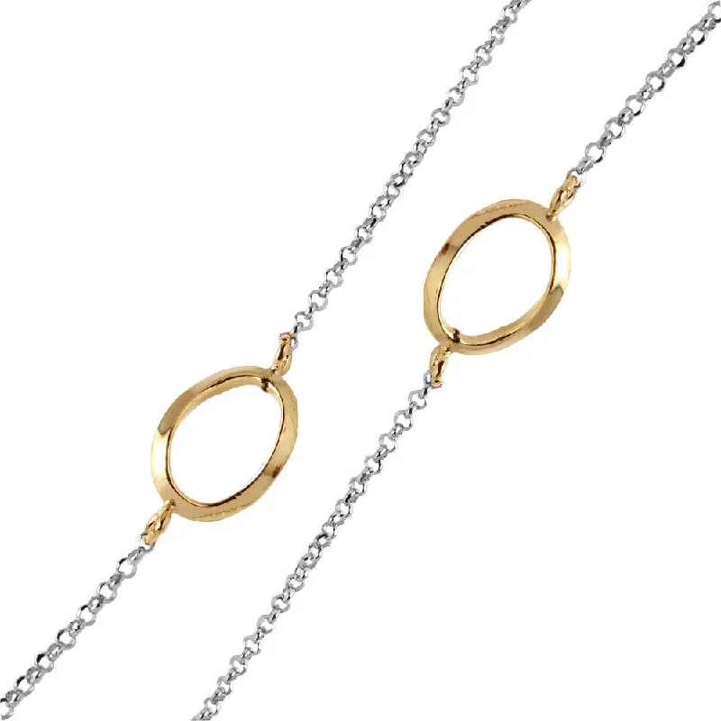 Trendy Long Necklace For Casual Wear-Silver 925 Chain Necklace with Curved Gold Plated Loops - ITN00117RH-GP