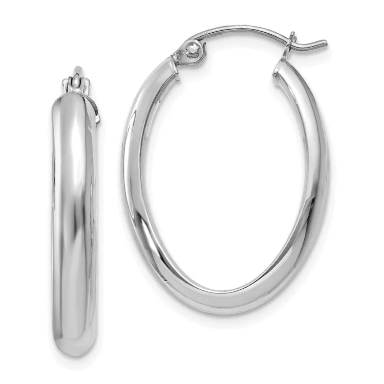 Large Beaded Earrings For Special Events-14k White Gold Polished 3.5mm Oval Hoop Earrings