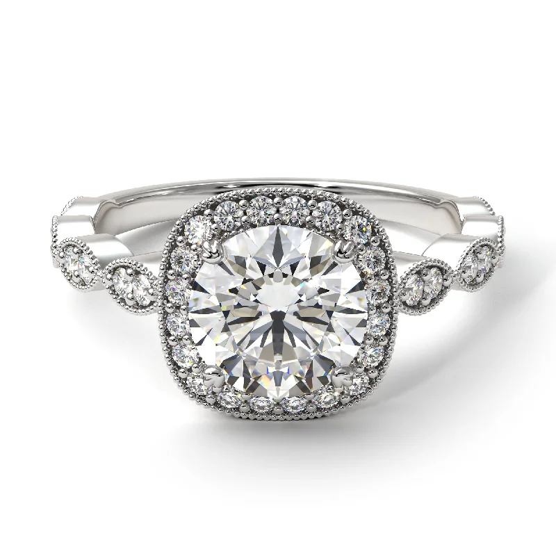 Sparkling Diamond Rings For Wedding Day-Vintage Inspired Diamond Halo Ring - Frances No. 3