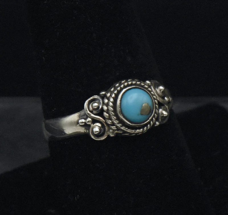 Classic Stacking Wedding Rings For Bridesmaids-Vintage Handmade Turquoise Sterling Silver Ring - Size 8.25