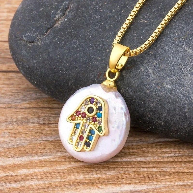 Trendy Layered Necklace For Fashionistas-Hamsa Hand Protection Necklace