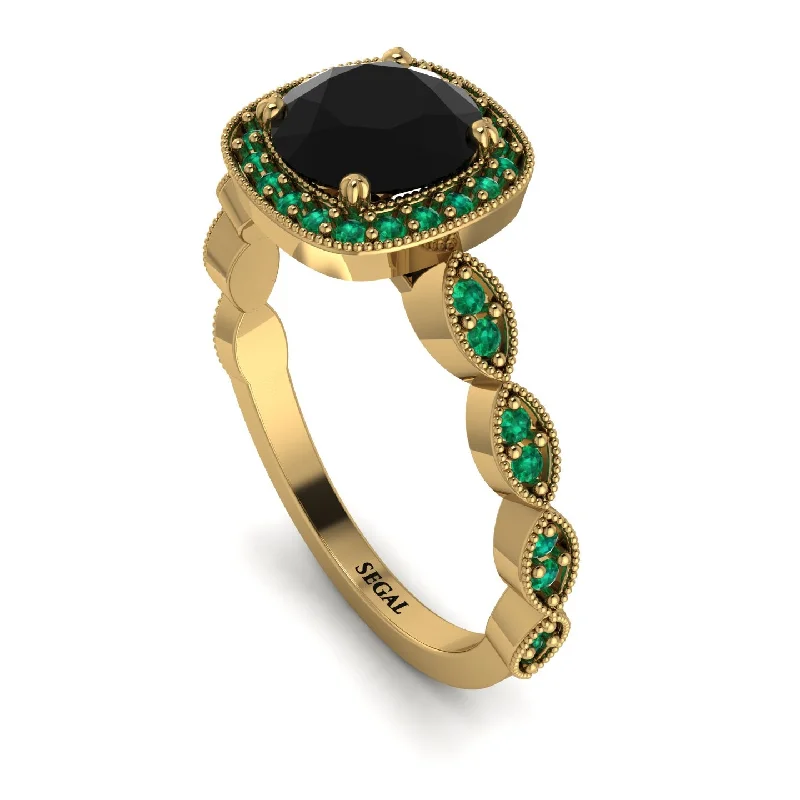 Elegant Engagement Rings With Colored Gemstones-Vintage Inspired Black Diamond Halo Ring - Frances No. 22