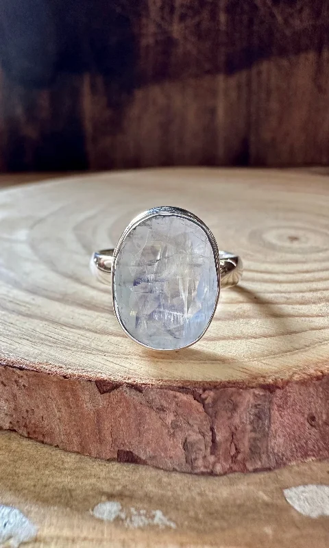 Trendy Gemstone Wedding Rings For Elegant Brides-CLARITY MOONSTONE Sterling Silver Ring • Size 8