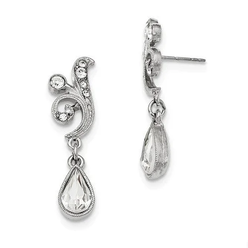 Large Drop Earrings For Fashionable Look-1928 Silver-Tone Swarovski Elements Teardrop Post Dangle Earrings