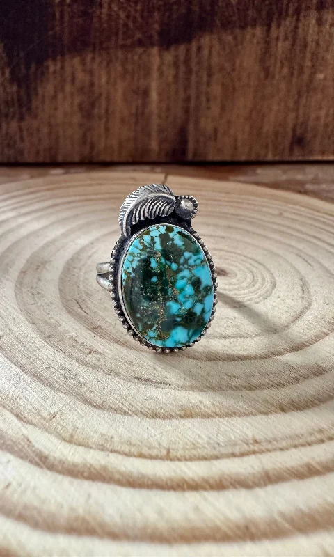 Personalized Gold Engagement Rings For Wedding Day-TURQUOISE FEATHER DROPLET S. Cooke Sterling Silver & Turquoise Ring • Size 7 1/2