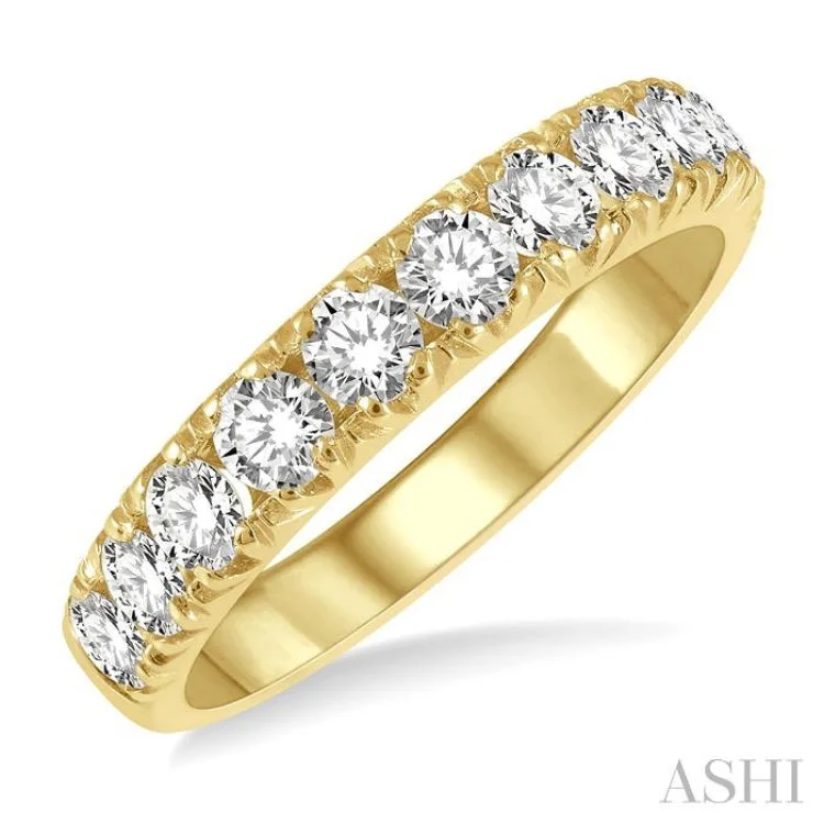 Trendy Stackable Rings For Fashion-Forward Brides-1 ctw 11 Stone Round Cut Diamond Wedding Band in 14K Yellow Gold