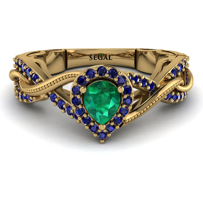 Elegant Engagement Rings With Colored Gemstones-Infinity Inspired Halo Emerald Engagement Ring - Teresa No. 64