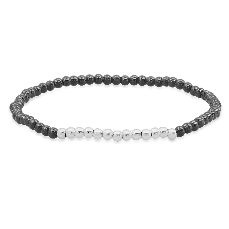 Designer Charm Bracelets For Teens-STRETCH BRACELET, BLACK & SILVER