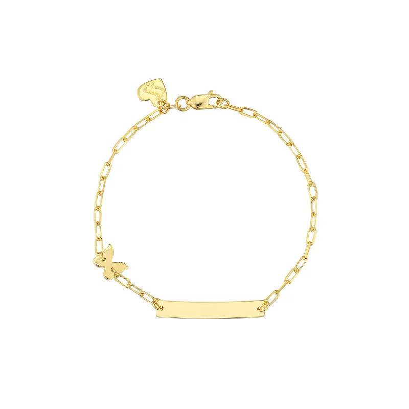 Gold Plated Charm Bracelets For Women-14K Yellow Gold Crown and Butterfly Paperclip Bracelet